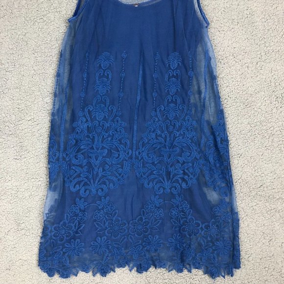 Free People Lace Mini Slip Dress Women's XS Embroidered Lined Sleeveless Blue - Picture 2 of 12